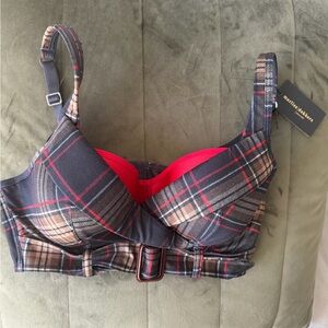 marlies|dekkers The Detective Brown and Red Plaid Cotton-Blend Bra
